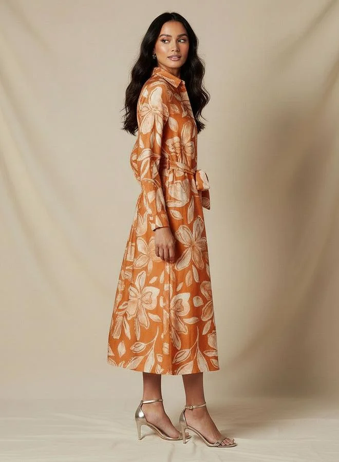 سبلاش فيڤ Midi Viscose Shirt Dress with Floral Print
